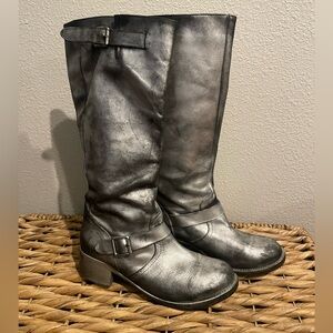 Spanish Leather Distressed Metalic Moto Boots Campus Style